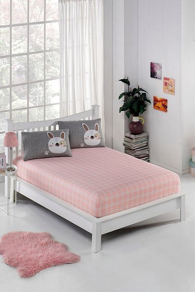 Eponj Home Комплект чаршафи с двоен еластичен зайче - светлокафяв, сив, розов