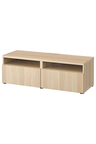 IKEA tv sehpası, ağartılmış meşe görünümlü, 120x42x39 cm, LAPPVIKEN, fren raylı