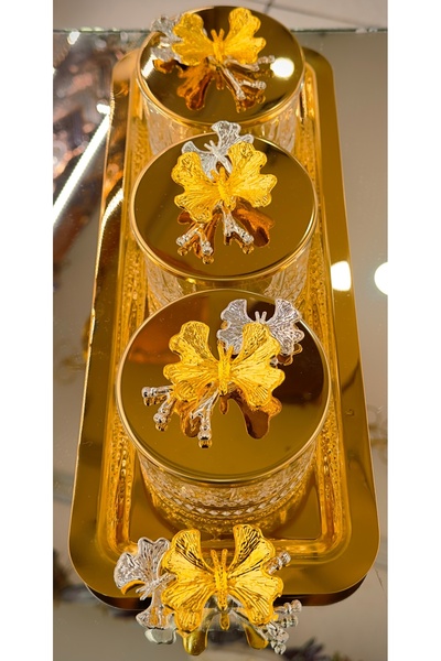 DUKKANI ISTANBUL Butterfly Snack Set Set with 3 Trays Gold