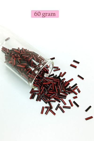 STUMBANNG Long Tube Cutting Beads Diameter 2mm Length 10mm - 60 Grams - Red Black - Bnc291