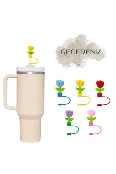 GECEDENİZ Three-Dimensional Thermos Flower Patterned Straw Stopper