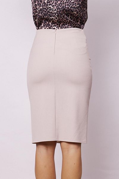 Jument Women's Lightweight Lycra Pencil Skirt with High Waist and Button Detail - Stone
