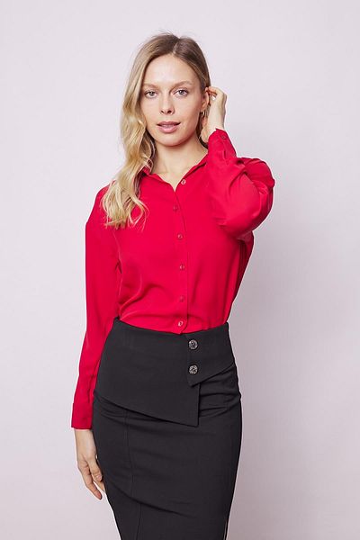 Jument Women's Collar Off-Shoulder Long Sleeve Lycra Free Fabric Shirt-Red