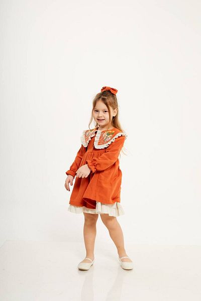 Teeny Weeny Kids Girl's Neck Embroidery Detailed Dress (with Buckle Gift)