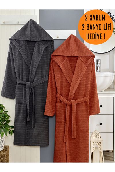 Denia Home Textile طقم رداء حمام بغطاء للرأس مكون من 6 قطع |   طقم روب حمام |   رداء حمام