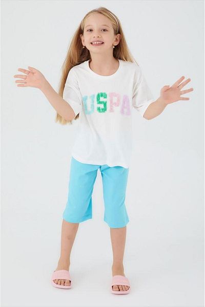U.S. Polo Assn. U.S. Polo Assn. 1401 Set de pijamale Capri cu jumătate de mânecă pentru fete