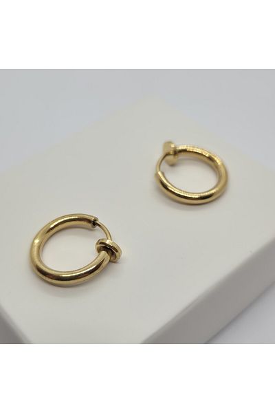 Set Stainless Gold Plated Steel Hoop Earrings - Compression, No Hole (12 mm)