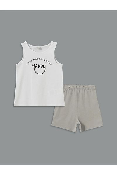 LC Waikiki Lcw Eco Green Crew Neck Girls' Undershirt and Shorts