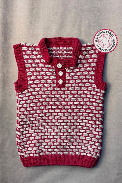Uretti - Tuğba 9352 Hand Knitted Gray - Claret Red Boy's Sweater - 7 -8 Years