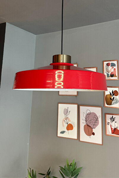 Bamyum Açe Kırmızı Tekli Eskitme Plafonyer Başlık Avize Retro Sarkıt Ofis Showroom Salon Mutfak Avizeleri