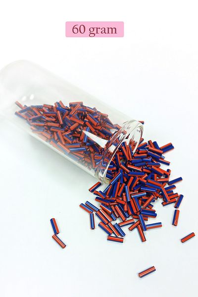 STUMBANNG Long Tube Cutting Beads Diameter 2mm Length 10mm - 60 Grams - Orange Blue - Bnc277