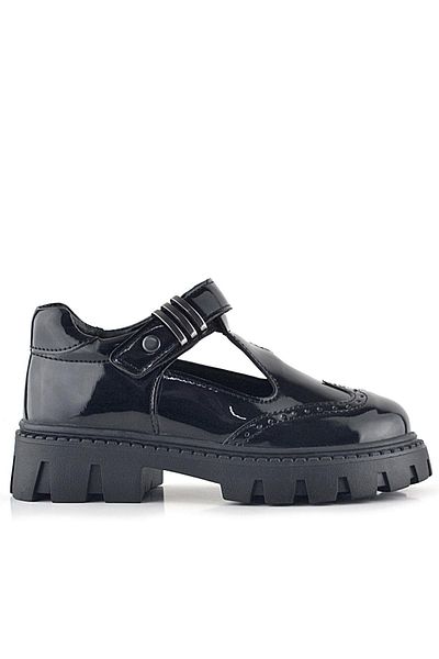 Rakerplus Black Patent Leather Buckle Detailed Velcro Girls' Casual Shoes