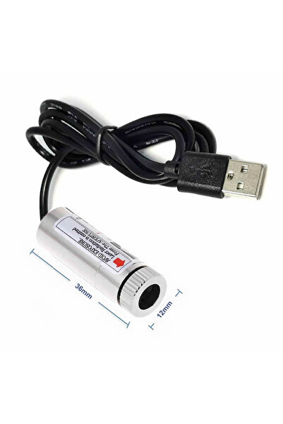 ROBİZ Usb Kablolu 5mW 650nm Kırmızı Çizgi Lazer Modül  1 Metre Kablo Lens ile Odak Ayarlı 12mm Çap