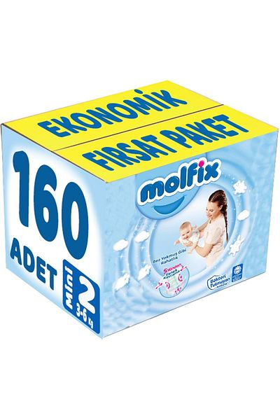 Molfix Economic Deal - Baby Diapers, Size:2, Mini 160 Pieces, 3-6kg