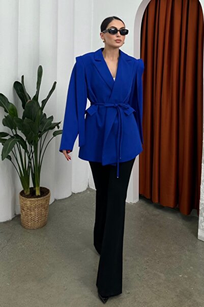 spirituel Kadın Oversize Blazer Ceket Kuşaklı Omuz Detaylı