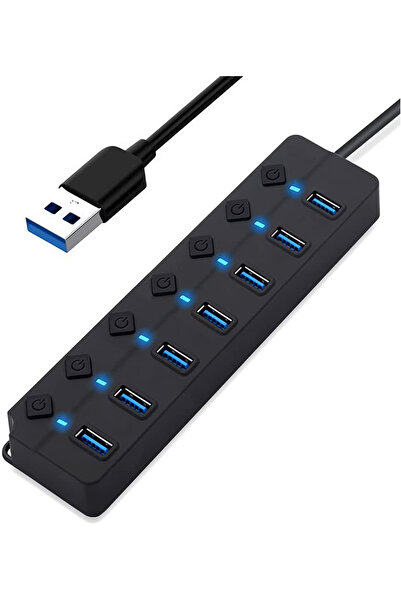 The Wlue USB 3.0 High Speed 7 Port USB Çoklayıcı Anahtarlı ve Işıklı 5GBPS HU...