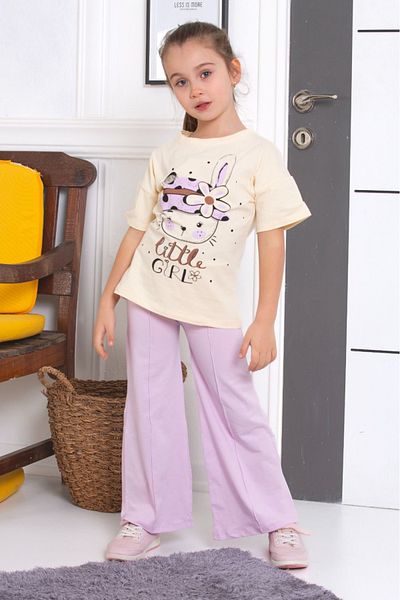 tunays shopping Spanish Leg Leggings Pants Rabbit Buckle Printed Oversize Tshirt Girls' Bottom Top Set