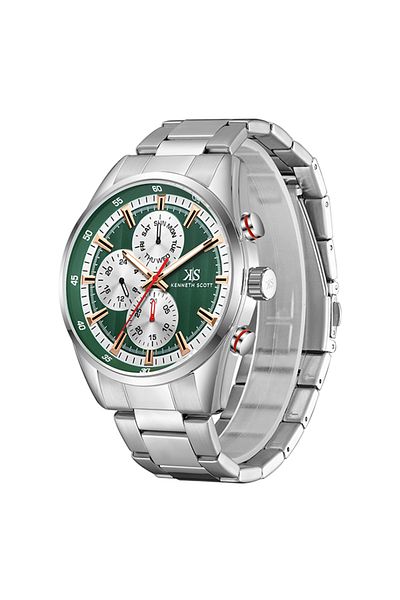 Kenneth Scott Kenneth Scott K24117-SBSH Men Analog Display Watch & Stainless Steel Strap Silver
