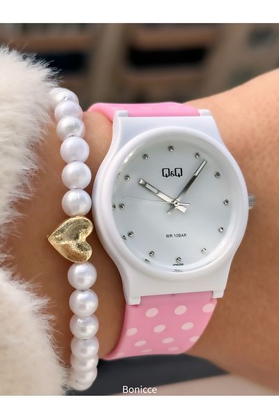 Q&Q Pink Silicone,10 Bar(Suitable for Pool,Denz Use) Girl's Wrist Watch + Bracelet