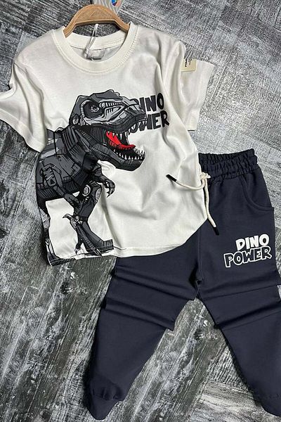Riccotarz Boy's Dinosaur Digital Print and Text Λεπτομερές T-Shirt Μαύρο αθλητικό κοστούμι
