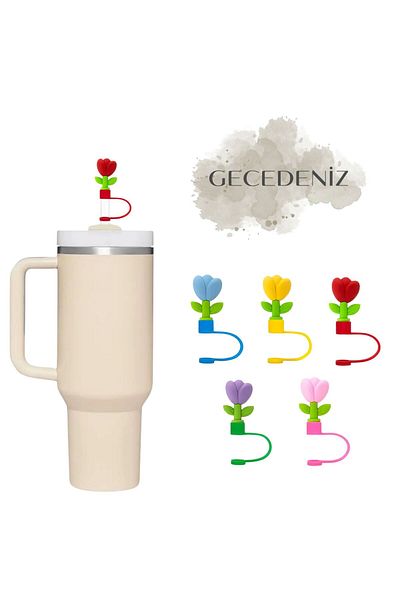 GECEDENİZ Three-Dimensional Thermos Flower Patterned Straw Stopper