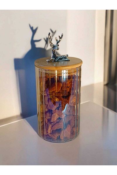 Yenigeldi (9X15 cm) 1 Piece Rainbow Deer Glass Storage Jar Deer Head Silver Color Airtight Y-461