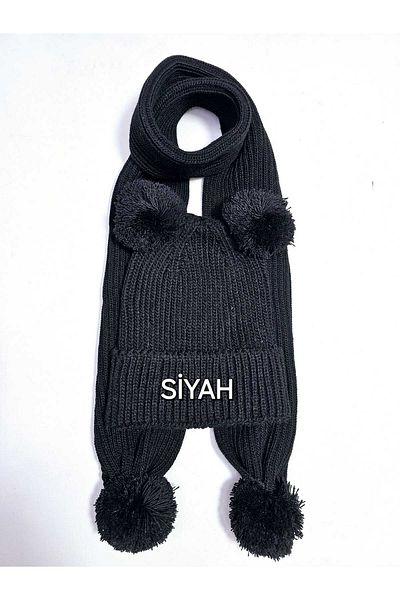 Nimini Kids Set beanie eșarfă de iarnă cu pompon pentru copii