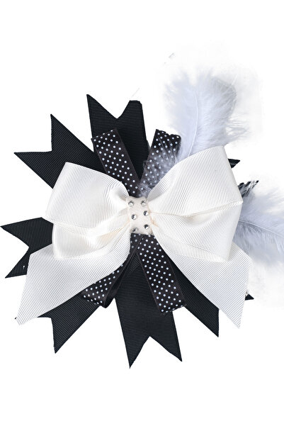 NAGİHAN Cataramă cu fundă neagră cu panglică albă - Detaliu pene 2500005