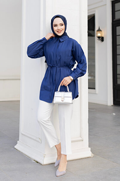 LOCCO Dark Blue Belted Upright Pleat Tunic