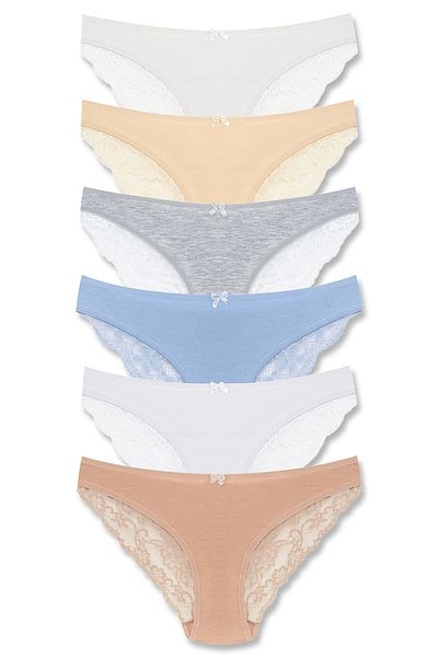 HNX 6 Pack Cotton Back Leg Lace Slip Women's Panties