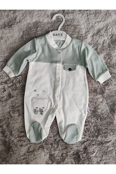 Gaye Bebe White-Green Cute Bear Baby Girl's Jumpsuit