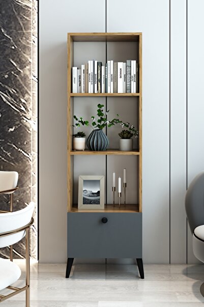 izcodesign 4 Raflı Antrasit Kapaklı Modern Kitaplık – Şık ve Fonksiyonel Depolama Ünitesi