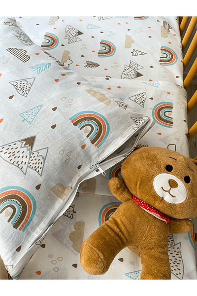 Bebek Rainbow Themed Zippered Baby Duvet Cover Set - 100% Cotton, 100X150