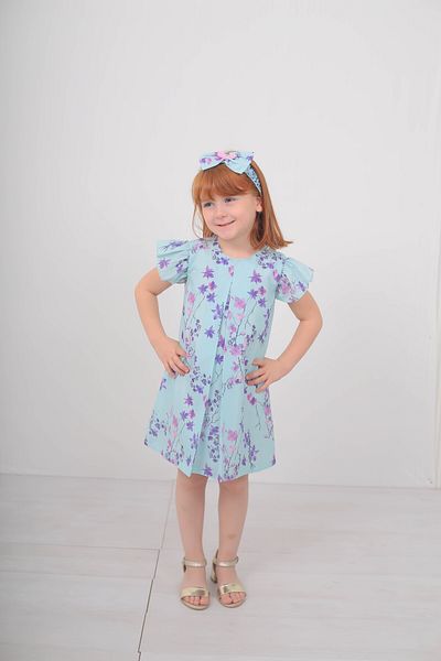 Filizdens Kids Rochie pentru fete Bandana Floral Crep Maneca scurta Rochie casual