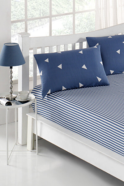 Eponj Home Double Pes Elastic Sheet Set - Triangle Black Cloud Blue