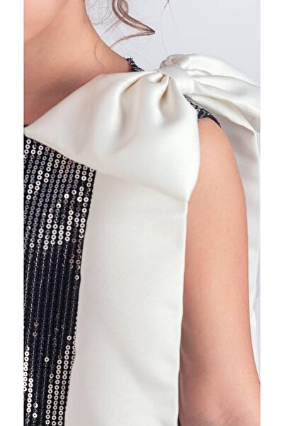 Tarz Çocuk Glittering Sequin Bow Detailed Girl's Dress
