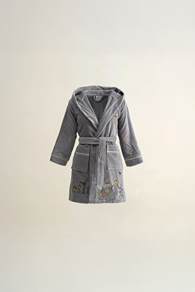 Ecocotton Carnaval Gray 3/4 Years Unisex 100% Organic Cotton Children's Bathrobe