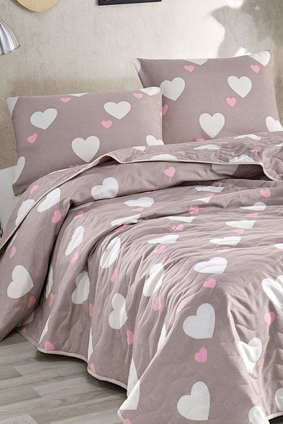 Eponj Home Double Quilted Bedspread Set - Heart Dried Rose