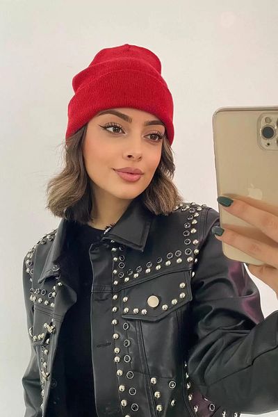 minibuki Red Colored Beanie Hat