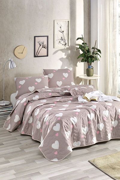 Eponj Home Double Quilted Bedspread Set - Heart Dried Rose