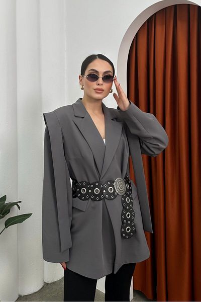 msm fashion Oversize'owa damska marynarka - pasek i detale na ramionach