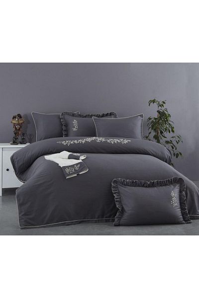 ZEBRA CASA Baldy Grey Embroidered Double Personal Beather Set