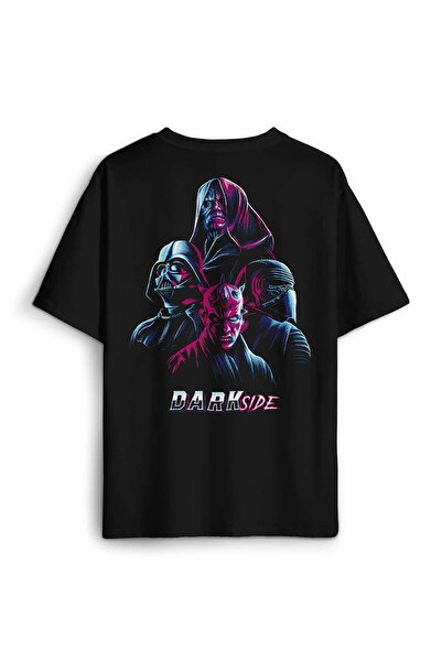 Kendim Seçtim Tricou negru oversize unisex cu imprimeu în spate Star Wars Darth