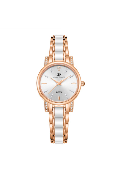 Kenneth Scott ساعة نسائية أنالوج بمينا بيضاء - K23547-KCWW