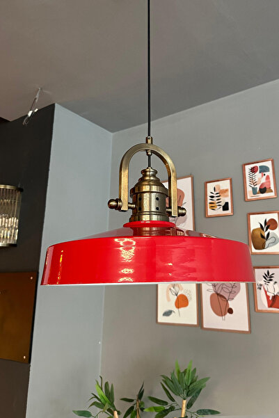 Bamyum Açe Kırmızı Tekli Delikli Eskitme Başlık Avize Retro Sarkıt Ofis Showr...