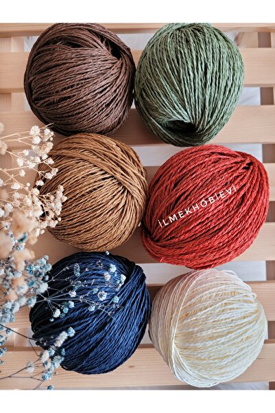 ilmekhobievi مجموعة من 6 حبال ورقية - 300 جرام 100% ورق (كاكي-بني-إكرو-نيلي-ت...