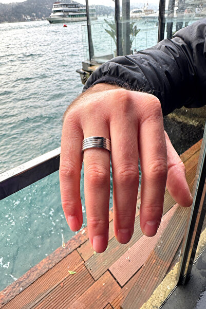 MOONİ ACCESSORİES Steel Wedding Ring Model Silver Silver Color Line Design Stainless Steel Ring