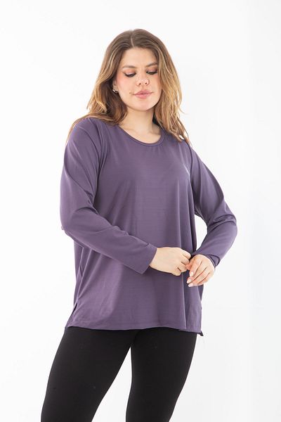 Şans Women's Plus Size Purple Crew Neck Sports Blouse 65N38732