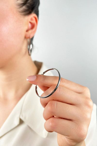 Sose Moda Silver Color 4cm Steel Hoop Earrings