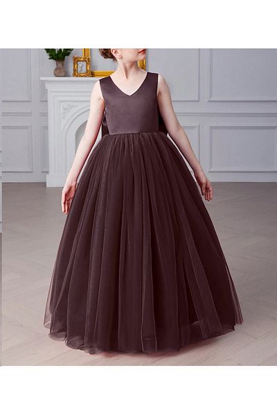 NSMLİFE Girl's Akasya Model Black Color V Neck Simple Stylish Long Evening Dress Graduation Dress